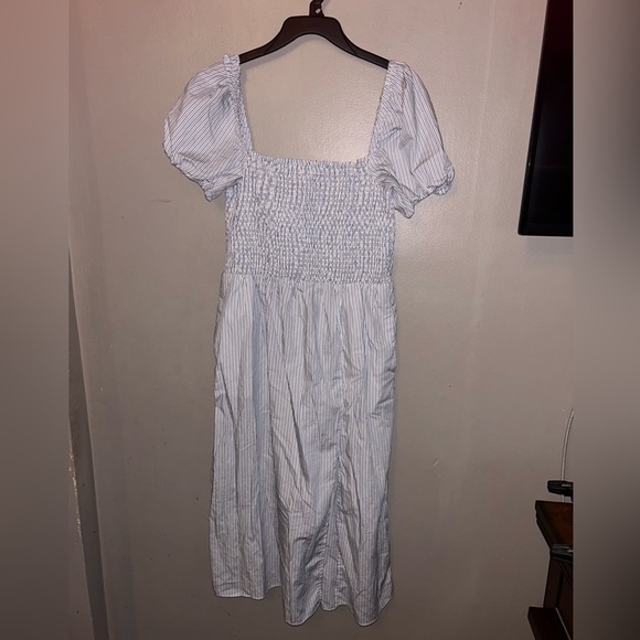 J. Crew dress - 100% cotton smocked top peasant style midi length white striped - Picture 2 of 11